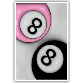 Retro Billiards Balls 8 Ball Couple Art Print Pink and Black Trendy Poster Preppy Print Canvas Y2K Room Decor College Dorm Wall Art Aesthetic Billiard Hall Bar Cart Decor 12x16inch Unframed