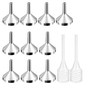 Baluue 12pcs 2.5 Inch x 0.6 Inch Small Metal Funnels with 2 Pack Mini Pipette for Filling Bottle and Containers, Oil and Liquid Filling and Tranfer Funners Tool Kit