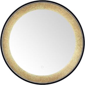 Safavieh Home Collection Erdem Black/Gold Leaf Touch Switch 30-inch Round LED Wall Mirror for Bedroom Living Room Entryway