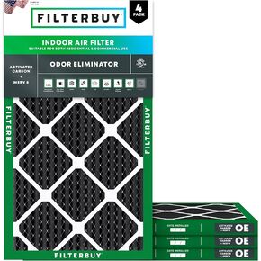 Filterbuy 16x24x1 Air Filter MERV 8 Odor Eliminator (4-Pack), Pleated HVAC AC Furnace Air Filters Replacement with Activated Carbon (Actual Size: 15.50 x 23.50 x 0.75 Inches)