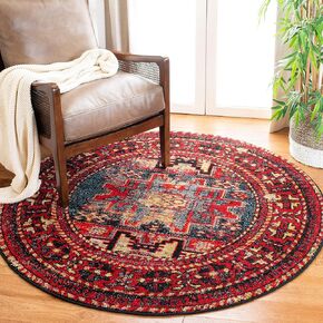 SAFAVIEH Vintage Hamadan Collection Area Rug - 6'7" Round, Red & Multi, Oriental Traditional Persian Design, Non-Shedding & Easy Care, Ideal for High Traffic Areas in Living Room, Bedroom (VTH213A)