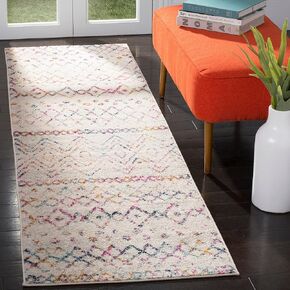 SAFAVIEH Madison Collection Runner Rug - 2'3" x 8', Ivory & Fuchsia, Moroccan Boho Distressed Design, Non-Shedding & Easy Care, Ideal for High Traffic Areas in Living Room, Bedroom (MAD798A)