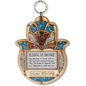Wooden Hamsa Blessing for Home - Good Luck Wall Decor with Simulated Gemstones (Home Blessing)
