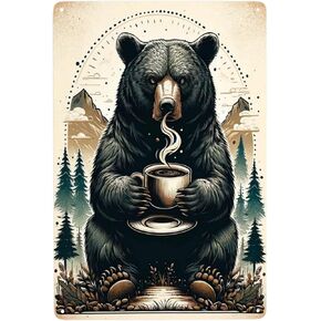 Morning Brew in the Wild Metal Wall Art Rustic Bear & Coffee Cup Tin Sign Cozy Cabin Decor for Kitchen & Living Room Vintage Metal Antique Tinplate Unique Gift for Wilderness Enthusiasts 5.5x8inch