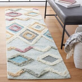 SAFAVIEH Kenya Collection Runner Rug - 2'3" x 8', Grey & Ivory, Handmade Moroccan Boho Tribal Wool, Ideal for High Traffic Areas in Living Room, Bedroom (KNY663F)