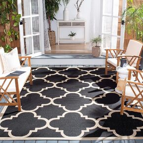 SAFAVIEH Courtyard Collection 5'3" Square Black/Beige CY6243 Moroccan Trellis Indoor/ Outdoor--Waterproof Easy--Cleaning Patio Backyard Mudroom Area--Rug