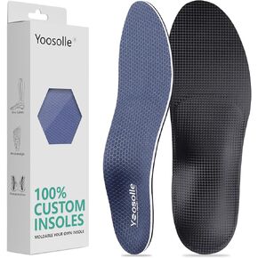 Yoosolle Custom Arch Support Insole, Personalized Heat Moldable Comfort Insole, Exact Fit Instant Custom Orthotic for Flat Feet, Plantar Fasciitis & Pain Relief for Daily Use & Athletics (Blue, L)