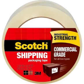 Scotch Commercial Grade Shipping Packaging Tape, 1.88" x 54.6 yd, Designed for Packing, Shipping and Mailing, Guaranteed to Stay Sealed, 3" Core, Clear, 48 Rolls (3750-CS48)