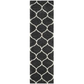 SAFAVIEH Hudson Shag Collection Runner Rug - 2'3" x 6', Dark Grey & Ivory, Trellis Design, Non-Shedding & Easy Care, 2-inch Thick Ideal for High Traffic Areas in Living Room, Bedroom (SGH280G)