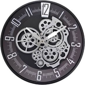 16 Inch Real Moving Gear Wall Clock Home Decor Clock Industrial Steampunk Vintage Decorative Retro Metal Wall Clock for Farmhouse,Kitchen,Living Room, Home Office Arabic (Gold and White)