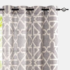 jinchan Linen Curtains for Living Room, Geometric Lattice Print Curtains 96 Inch Length for Bedroom, Moroccan Tile Pattern Drapes, Light Filtering Grommet Window Treatments, 2 Panels Taupe on Beige
