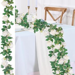 3 Pack White Flower Garland, White Rose Garland Wedding Arch Flower, 20 FT Large White Floral Garland Flower Wall Backdrop Decor, Fake Rose Vines Hanging for Birthday Party Table Decor