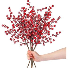 Sggvecsy 6 Pack Snow Frosted Artificial Red Berry Stems Snowy Christmas Red Berries Holly Berry Branches 17 Inches Fake Berry Picks for Floral Arrangements Christmas Tree Holiday Home DIY Crafts Decor