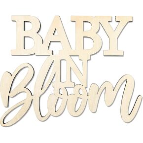 MALLMALL6 Baby In Bloom Wooden Sign for Baby Shower Door Hanging Decoration and Boy or Girl Gender Reveal Party Supplies, Hand Held Photo Props Wood Ornament for Birthday