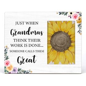 HOIJAUMAI Floral Great Grandma Wood Picture Frame Gift, Great Grandma Pregnancy Announcement Wooden Photo Frame Gift, Tabletop and Wall Mounting, Display Photo 4x6 Inch
