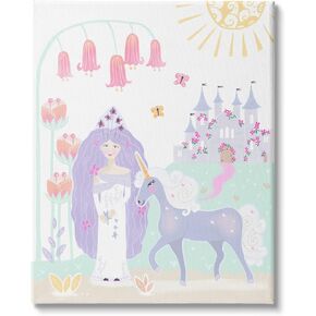 Stupell Industries Children's Princess and Unicorn Magical Fairy Tale Castle, Designed by Tina Devins Canvas Wall Art, 24 x 30, Purple