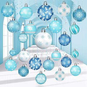 54 Pcs Winter Hanging Decorations Set Winter Hanging Foil Swirls Decor Wonderland Snowflake Ball Ornament Ceiling Hanging Decorations for Winter Holiday Baby Shower Christmas Party Supplies