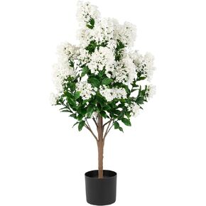 Naturae Decor White Crape Myrtle Tree - Lifelike Artificial Indoor and Outdoor Flower Tree - UV Resistant - 36 in High