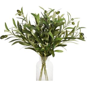 Artificial Olive Branches, 4Pcs Small Artificial Plants Greenery, 6 Stems Olive Leaves Fake Fruits Silk Plants for DIY Wreath Home Office Indoor Outdoor Decor