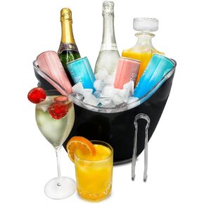 Acrylic Ice Bucket with tongs, Ice Bucket for Parties, Party Supply, Ice Bucket for Cocktail Bar, Champagne Bucket, Tub for Beer, Sparkling Wine, Cocktails, or Ice Cream., Large, Black