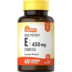 Sundance High Potency Vitamin E | 450mg (1000 IU) | 60 Softgels | Essential Vitamin Supplement | Non-GMO and Gluten Free Formula