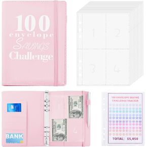 100 Envelopes Challenge Binder, Money Saving Challenge Budget Book Binder with Cash Envelopes - Fun Way to Save $5,050 - Purple