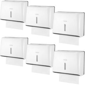 Tioncy 6 Pack Paper Towel Dispenser Wall Mount Commercial with Lock Adhesive No Drilling or Screws Install White Plastic Tri Fold, C Fold Paper Hand Towel Holder for Bathroom Restroom Kitchen Office