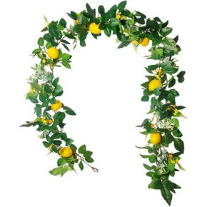 WYSRJ Artificial Lemon Garland, 6Ft Faux Greenery Garland Vine with Fake Yellow Lemon Spring Artificial Fruit Garland for Front Door Wall Decoration