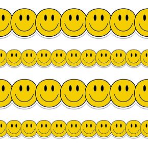 Whaline 32.8Ft Boho Happy Face Bulletin Board Border Pastel Color Smile Face Die Cut Trim Border Roll for Classroom Chalkboard School