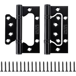 2PCS Non-Mortise Hinges, Matte Black Mute Stainless Steel Door Hinges, Thicken Design 0.12" (3mm) 4x3" Smooth and Heavy Duty Interior Exterior Door Hinges, with Hinge Mounting Screws- Tiosamd