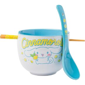 Silver Buffalo Sanrio Hello Kitty and Friends Cinnamoroll Lemons Ceramic Ramen Noodle Rice Bowl with Chopsticks, Microwave Safe, 20 Ounces