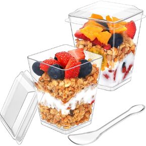 60 Pack 4.5OZ Parfait Cups with Lids, Clear Dessert Cups with Spoons Plastics Dessert Cups with Lids and Spoons Sturdy for Pudding Yogurt Fruit Party