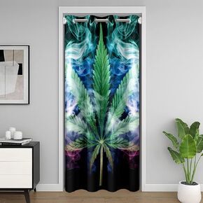 Marijuana Leaf Door Curtain Misty Cannabis Leaf Blackout Curtain Wild Weed Plant Doorway Curtain for Kids Teens Adults Gothic Nature Plants Door Drape 34" W X 80" L