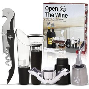 Accessory Kit - 6 Piece Wine Opener Set with Manual Corkscrew, Vacuum Sealers, Stopper, Aerator, Pourer - Wine Gifts for Women - Wine Bottle Preserver Gift Set for Wine Lovers in Kuwait