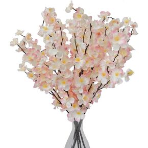 8 PCS 20" Artificial Blush/Pink Cherry Blossoms Bushes (Fake Faux Silk Flower Branches) for DIY Decoration Home Decor Floral Arrangement Shop Office Wedding Party Ceremony
