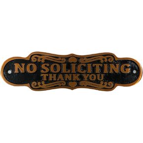 No soliciting sign for house in metal brass plaque wall art door decor 8" thank you sign doorbell with hardware (Copper Antique)