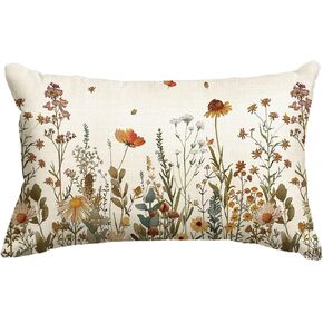 AVOIN colorlife Fall Flowers Throw Pillow Cover 12x20 Inch, Seasonal Autumn Floral Thanksgiving Harvest Cushion Case Decoration for Sofa Couch