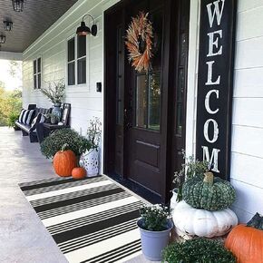 Black and White Striped Outdoor Rug 27.5 x 43 Inches, Hand-Woven Reversible Foldable Washable Outdoor Rug Stripe for Layered Door Mats Porch/Front Door