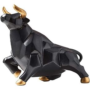 Bull Statue Abstract Bull Sculpture Resin Wolf Figurine Animal Wildlife Ornaments for Living Room Bedroom Office Cabinets - Black S Look Up