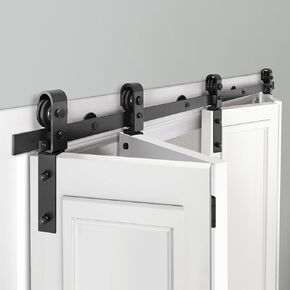 60"/5FT Bi-Folding Sliding Barn Door Hardware Track Kit, Slide Smoothly Quietly, Side Mounted Roller, Easy Install, Black(No Door)