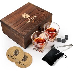 هدايا للرجال الأب، مجموعة نظارات كوليا ويسكي المكونة من 2 وأحجار الويسكي، أفكار هدايا الويسكي للرجال، الأب، الرجل، الزوج، عيد الميلاد، التقاعد، صندوق خشبي لعيد الميلاد وأحجار الويسكي والكوستر in Kuwait