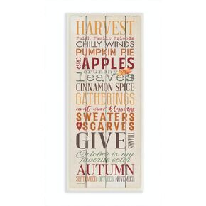 Stupell Industries Fall Halloween Holiday Pumpkin Word Wood Texture Design Canvas Wall Art, 10x24, Multicolor