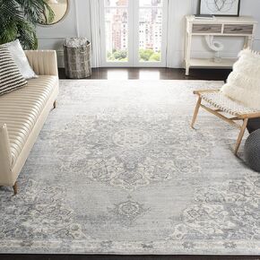 SAFAVIEH Brentwood Collection Area Rug - 3' Square, Grey & Ivory, Medallion Distressed Design, Non-Shedding & Easy Care, Ideal for High Traffic Areas in Living Room, Bedroom (BNT802F)