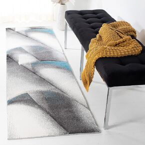 SAFAVIEH Hollywood Collection Accent Rug - 2'7" x 5', Grey & Orange, Mid-Century Modern Design, Non-Shedding & Easy Care, Ideal for High Traffic Areas in Entryway, Living Room, Bedroom (HLW716P)