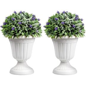 Sunnyglade 2 PCS 23" Artificial Plastic Lavender Topiary Ball Tree, Faux Potted Decorative Topiary Plant, UV Resistant Fake Plant in Pot for Home Gate Indoor Outdoor Patio Office Decor