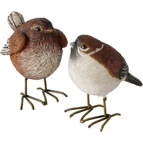 WHW Whole House Worlds North American Song Sparrows, Set of 2, Bird Figurines, Rustic Brown and White, Detailed Feathers, Table Top Accent Figurines, Hand Cast Poly Resin, 3.5 Inches in Kuwait