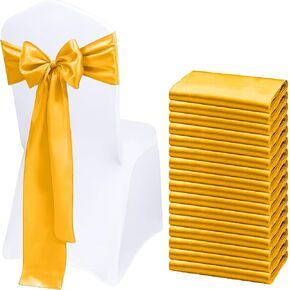 Satin Chair Sashes Bows Gold Chair Sashes 10 PCS Chair Ribbon Sashes for Wedding Party Reception Events Banquets Hotel Event Chairs Decoration（Gold 7x108 inch）