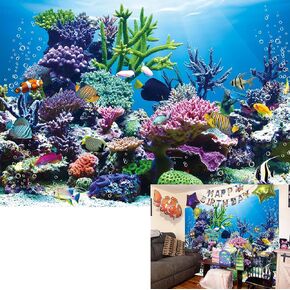 BINQOO 5x3FT Oean Underwater Photo Backdrop Ocean Fish Coral Submarine Decorations Water Background Under The Sea Aquarium Diving Holiday Baby Shower Birthday Party Seabed Decor