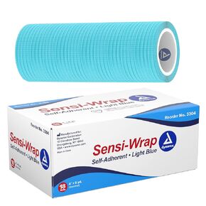 Dynarex 3304 Sensi-Wrap Self-Adherent Bandage Roll, Light Blue, 4" x 5 yard Size, 180" Length, 4" Width, Pack of 18