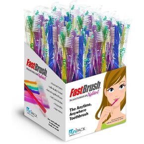 100pcs Disposable Toothbrushes Single-use FastBrush Pre-Pasted Toothbrush in Dispenser Box Individual Wrapped Xylitol Mint
